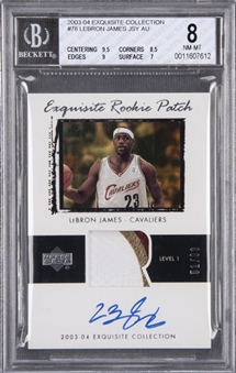 2003-04 UD "Exquisite Collection" Rookie Patch Autograph #78 LeBron James Signed Rookie Card (#51/99) – BGS NM-MT 8/BGS 10